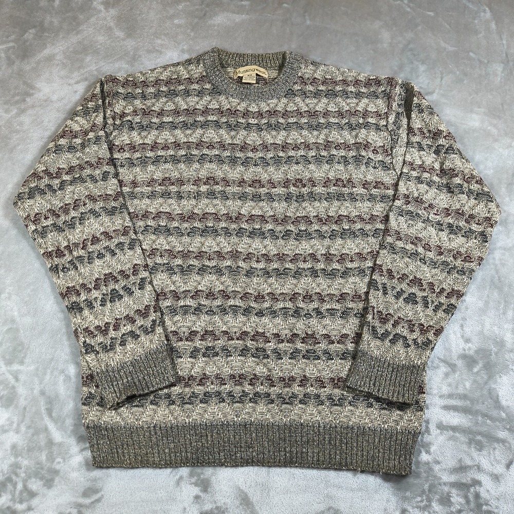 Vintage Munsingwear Sweater Men Medium‎ Gray Chevron Basketweave Knit Pullover